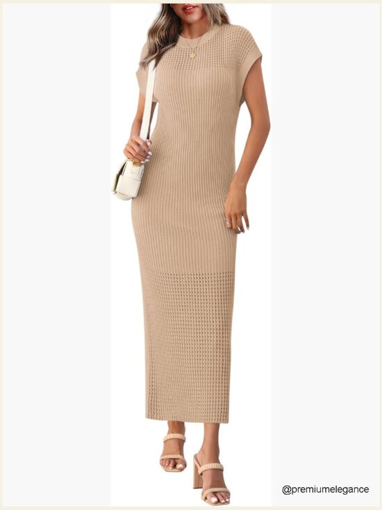 Dresses & Skirts - Ribbed Knit Maxi Dress Cap Sleeve Crewneck Casual Summer